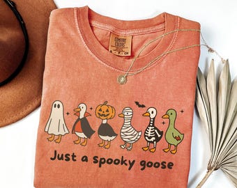 Just a Spooky Goose Shirt, Comfort Colors Halloween Tee, Spooky Season Apparel, Fall Animal Lover, Skeleton Bird Graphic