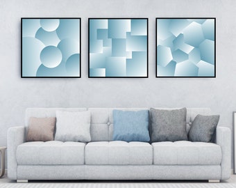 Printable Wall Art, Set of 3 Prints, Digital Prints, Abstract Art, Shades of Mist