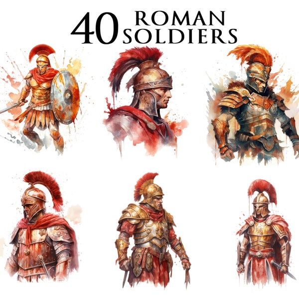 40 PNG Watercolor Soldiers Ancient Rome Clipart, Ancient Rome army png clip art bundle, warriors, decurion, history clipart