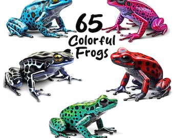 60 färgglada grodor Clipart, djur PNG-bilder