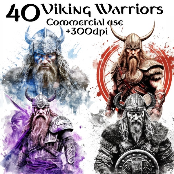 40 Watercolor Viking Warriors Clipart, Colorful warriors, Nordic Thor Digital Instant Download Commercial PNG Printable Prints