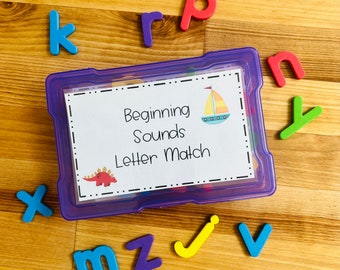 Beginning Sounds letter match task box kindergarten initial sounds task box homeschool first grade letter sounds letter match