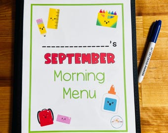 Personalized Morning Menu Binder Inserts: Preschool & Kindergarten Dry Erase Activity