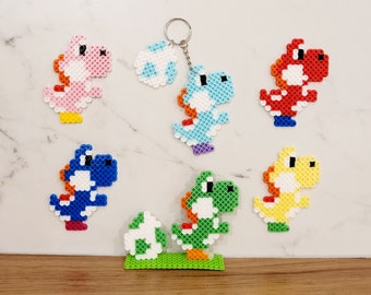 Super Mario Yoshis and Yoshi Egg Green Yoshi Red Blue Pink Yellow Perler Beads Keychains Stands & Magnets