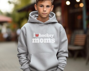 I love hockey moms white letters  youth hoodie