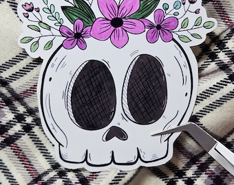 Floral Skull Sticker, Skull Sticker