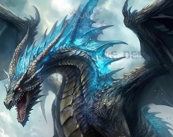 Blue Dragon Art | Instant Digital Download | Fantasy Artwork in High Resolution |