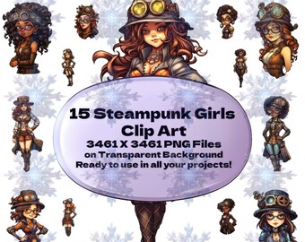 15 Steampunk Girls Clip Art | 3461 x 3461 Pixels | Digital Art | Instant Download |