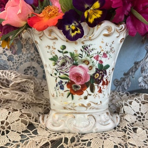 Antique French 19th Century Paris Porcelain Vase, Vieux Paris Rectangular Spill Vase, Hand Painted Floral, Jacob Petit Style