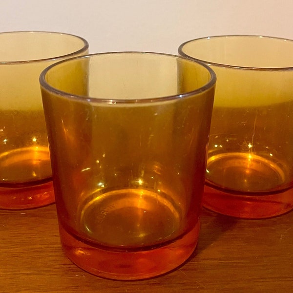 Three Vintage Amber Vitrosax Italian Lowball Juice Glasses
