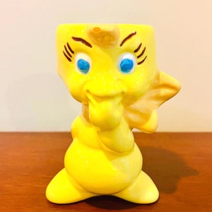 Vintage MCM 1977 Duck Egg Cup/Yellow Duck Hard or Soft Boiled Egg Holder. Air Plant or Succulent Holder. Vintage Bird Egg Cup.