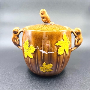 Azucarero de cerámica Shafford vintage, motivo canadiense de hoja de arce y castor MCM.