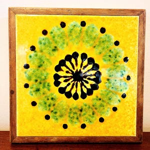 Vintage MCM Trivet or Hot Dish Mat. Starburst Floral Design Trivet by Sunshine Ceramics of British Columbia Canada. MCM Ceramic Trivet.