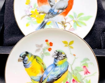 Platos de pared de cerámica vintage con forma de pájaro - Hechos en Japón - Decoración tropical
