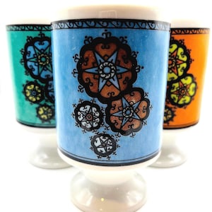 3 Vintage MCM Made in Japan Ceramic Footed Coffee/Tea Mugs or Cups. Starburst MidCentury Collectable Coffee or Tea Cups.MCM Mugs. MCM Mugs.
