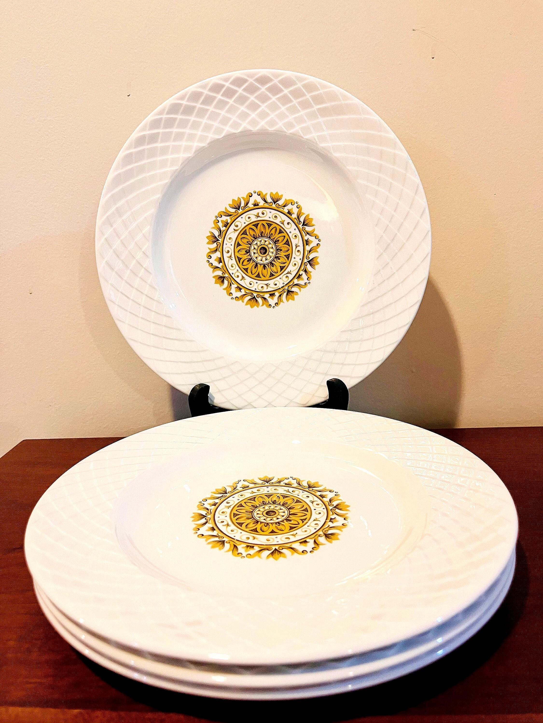 Vintage Enoch Wedgwood Gold Medallion Dinner Plates, Set of 4