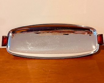 Vintage Glo-Hill Chrome Serving Tray with Bakelite Handles