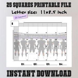 2024 Super Bowl LVIII Design: Numbered Football Squares 25 Grid