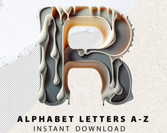 Dripping with Cream PNG Letters & Numbers Set Creamy Bundle A-Z Alphabet AI Art Creamy Text Effect Printable Digital Files Instant Download