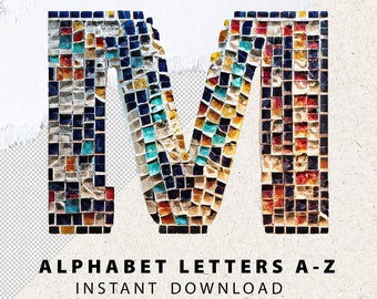 Mosaic Tiles PNG Letters and Numbers Set Mosaic Bundle A-Z Alphabet AI-Generated Mosaic Text Effect Printable Digital Files Instant Download