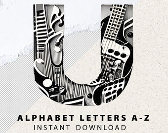 Music Letters PNG Numbers Set Instruments Bundle A-Z Alphabet  AI-Generated Music Notes Text Effect Printable Digital Files Instant Download