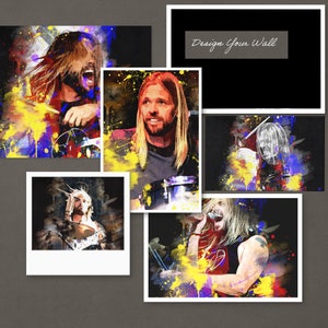 Lot de cartes postales colorées Taylor Hawkins avec téléchargement immédiat de 5 motifs colorés fond sombre