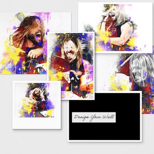 Lot de cartes postales colorées Taylor Hawkins avec téléchargement immédiat de 5 motifs colorés sur fond blanc