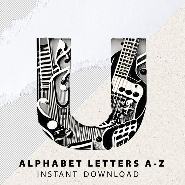 Music Letters PNG Numbers Set Instruments Bundle A-Z Alphabet  AI-Generated Music Notes Text Effect Printable Digital Files Instant Download