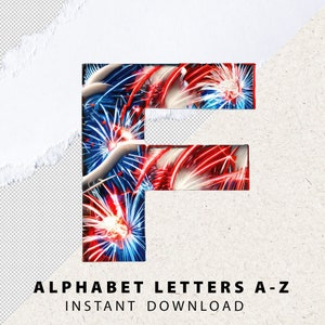 4th of July Patriotic Letters PNG Numbers Set Independence Day A-Z Alphabet AI-Generated Text Effect Fireworks Bundle Red White and Blue #03