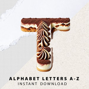 Tiramisu Cake Letters & Numbers PNG Set Cake Bundle A-Z Alphabet  AI-Generated Tiramisu Text Effec Printable Digital Files Instant Download