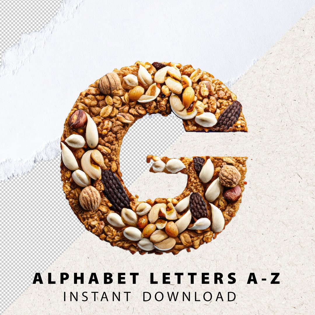 Nut Letters Granola Nuts PNG Letters & Numbers Set - Ai-generated Alphabet (digital ...