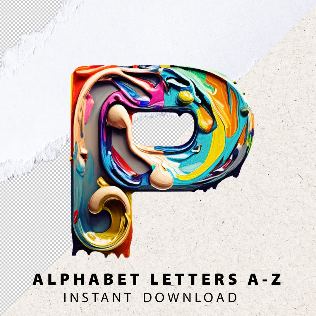 Oil Paint Letters PNG Numbers Set Oil Paint Bundle AZ Alphabet Ai