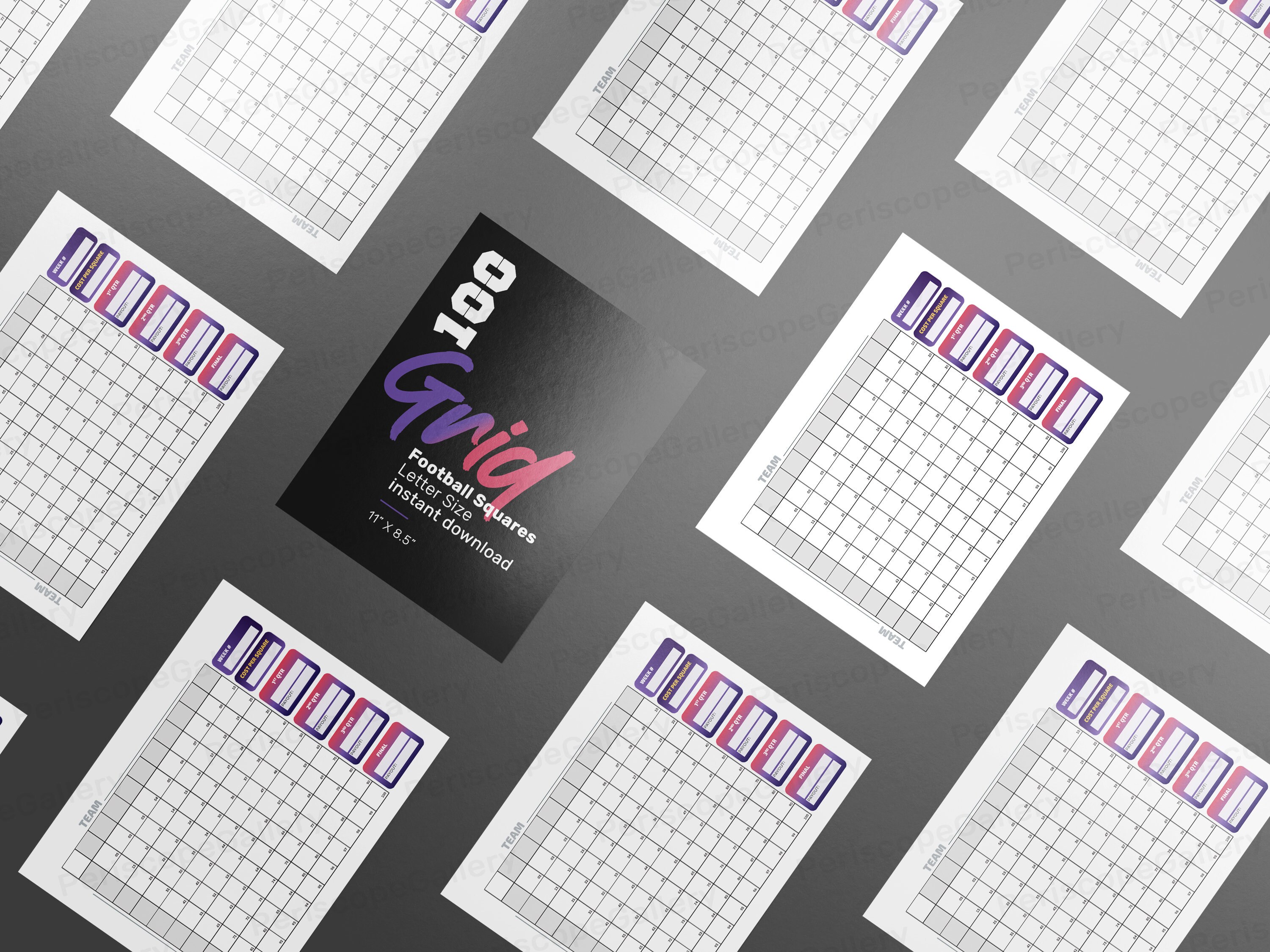 Printable Football Grid Numbers for 100 Squares Instant Download 11x8.5 ...
