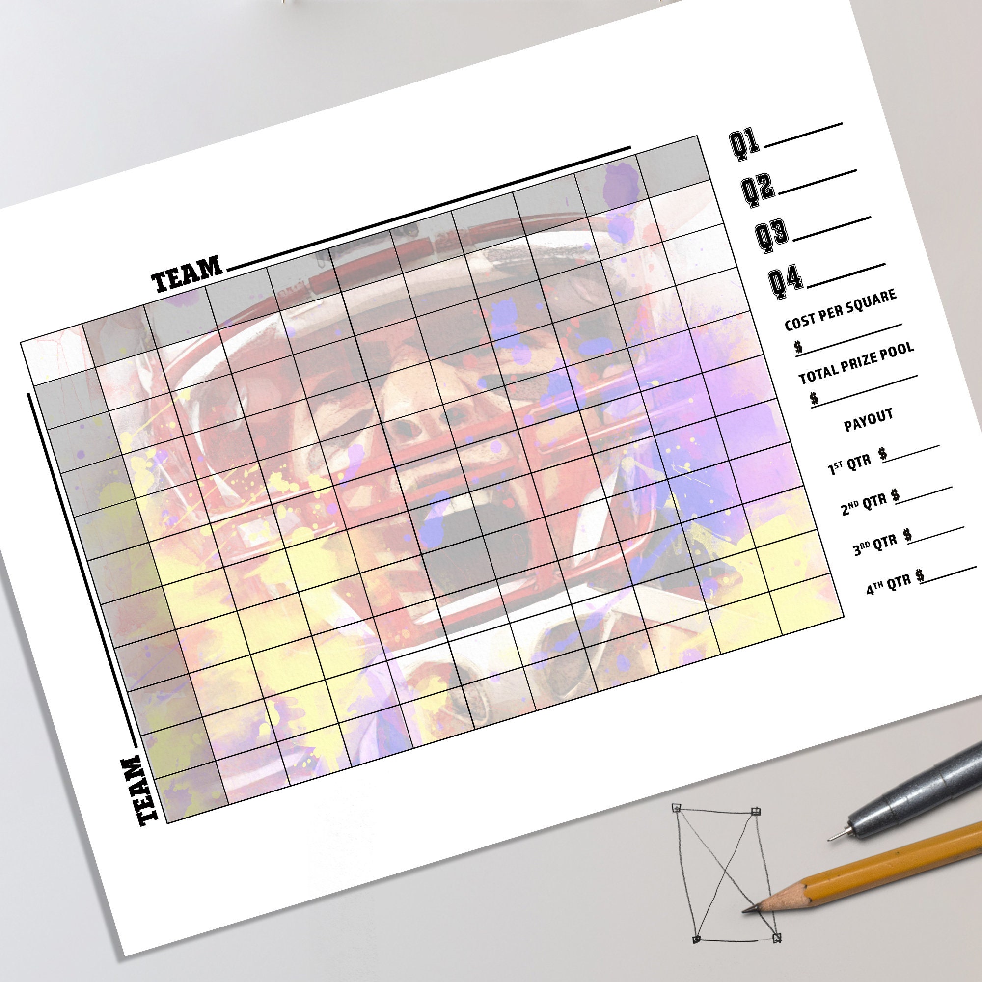 Printable Super Bowl Squares Classic 100, Squares Game, Instant ...