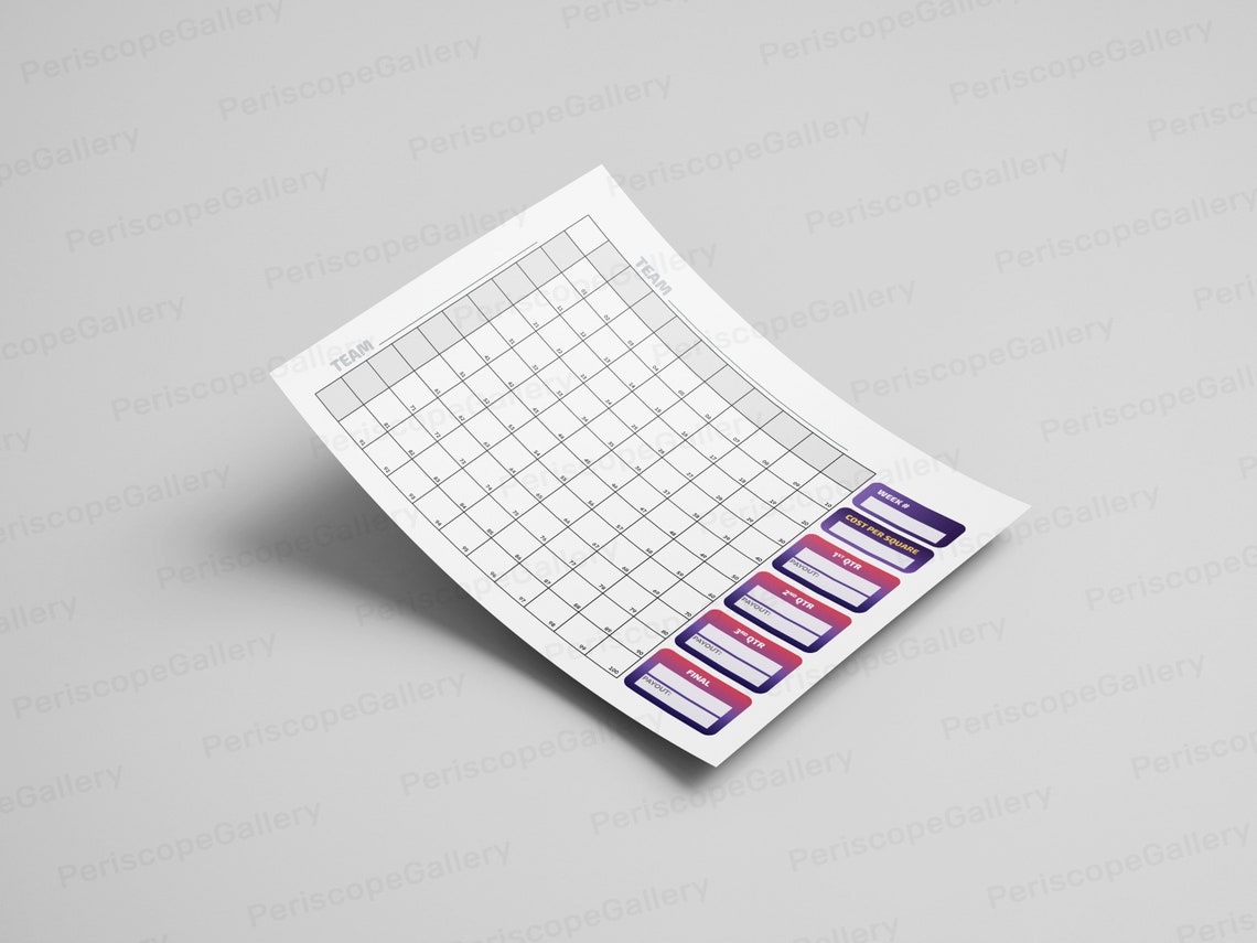 Printable Football Grid Numbers for 100 Squares Instant Download 11x8.5 ...