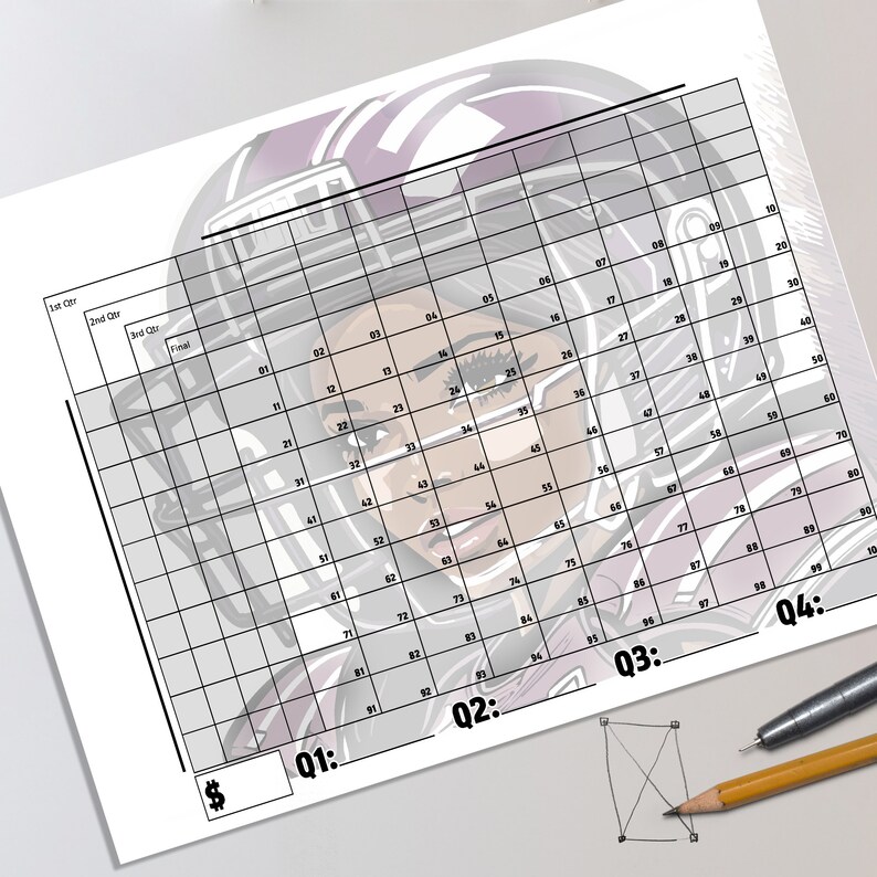2025 Super Bowl LVIII Numbered Quarters Grid, Printable 100 Squares Design, Instant 11x8.5 JPG 