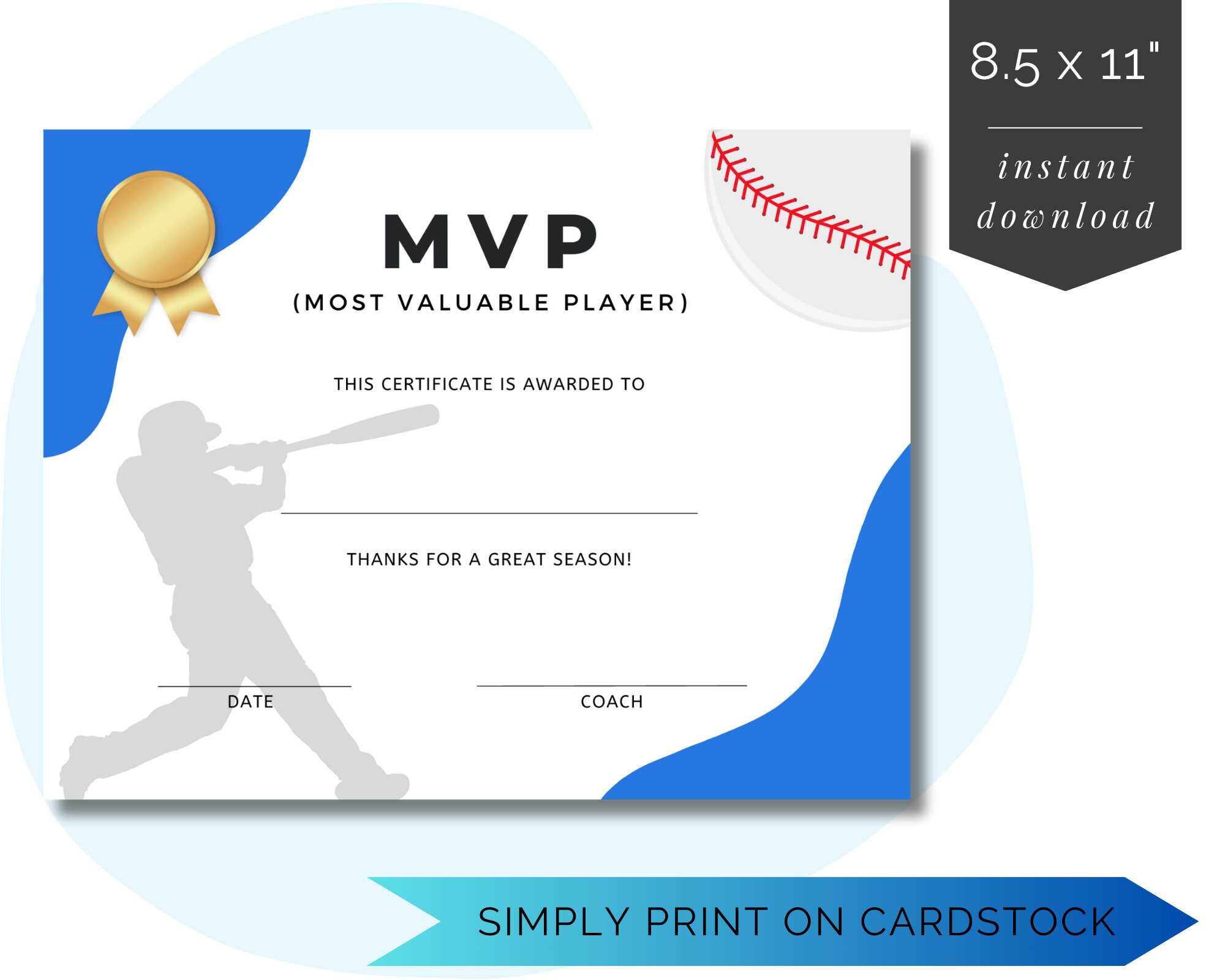 Baseball Awards Certificate Pack Printable End of Season Baseball
