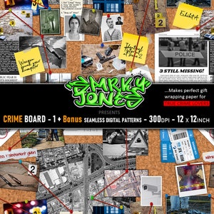 Crime board & bonus crime scene, seamless pattern - digital download perfect for true crime lovers