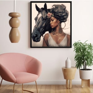 Beautiful Black Woman and Her Horse Digital Print