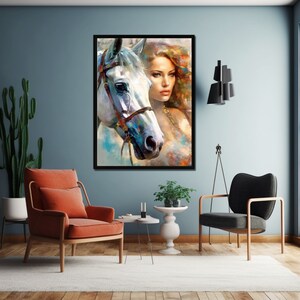 A Beautiful Woman and Her Horse Digital Print