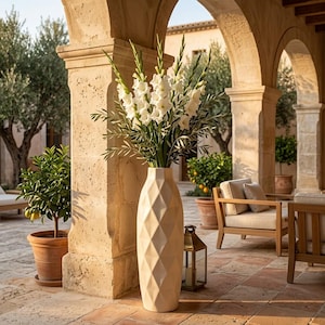 Beige Ceramic Tall Vase - Modern Floor Decor, Large 50cm Statement Piece, Handcrafted Home Accent