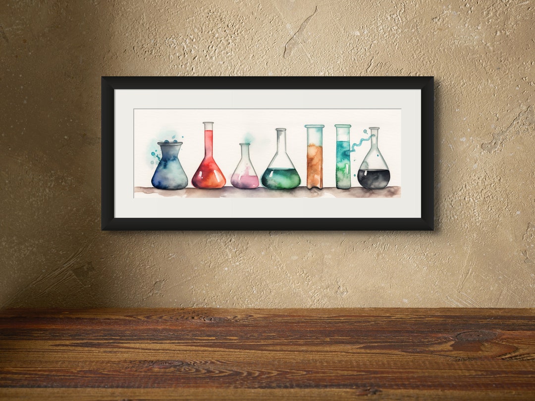 Chemistry Beakers 2 Wideformat Watercolor Style Art Prints Etsy