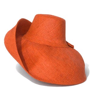 Raffia Curve Brim Hat Large Brim in Orange Madagascan