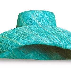 Raffia Curve Brim Hat Standard Brim in Tiffany Blue Madagascan