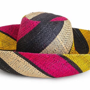 Raffia Curve Brim Hat Standard Brim in Liquorice Allsorts Madagascan