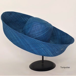 Raffia Curve Brim Hat Large Brim in Peacock Blue
