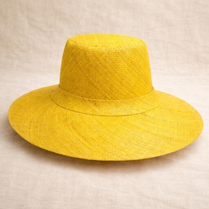 Flat Brim Raffia Sunhat in Yellow Madagascan