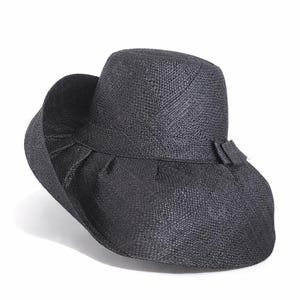 Raffia Curve Brim Hat Standard Brim in Black Madagascan