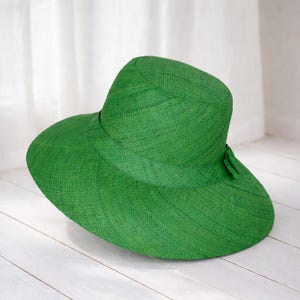 Flat Brim Raffia Sunhat in Emerald Green Madagascan