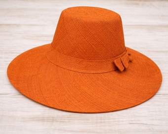 Flat Brim Raffia Sunhat in Orange Madagascan